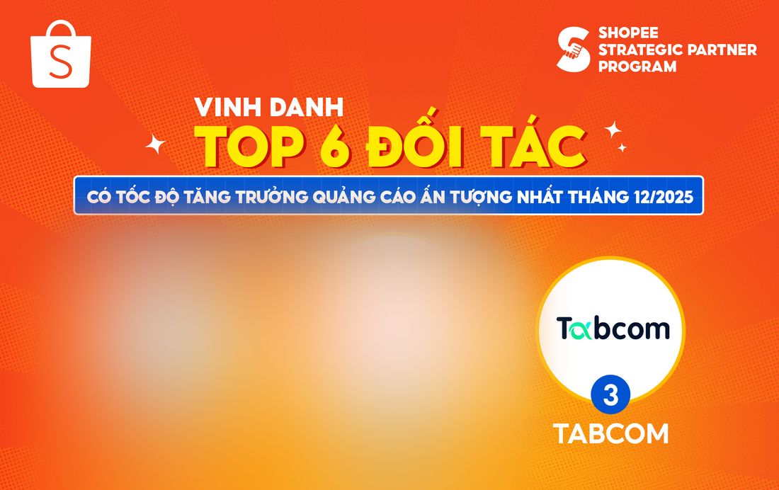 Shopee vinh danh Tabcom top 3 đối tác tăng trưởng quảng cáo tháng 12/2025